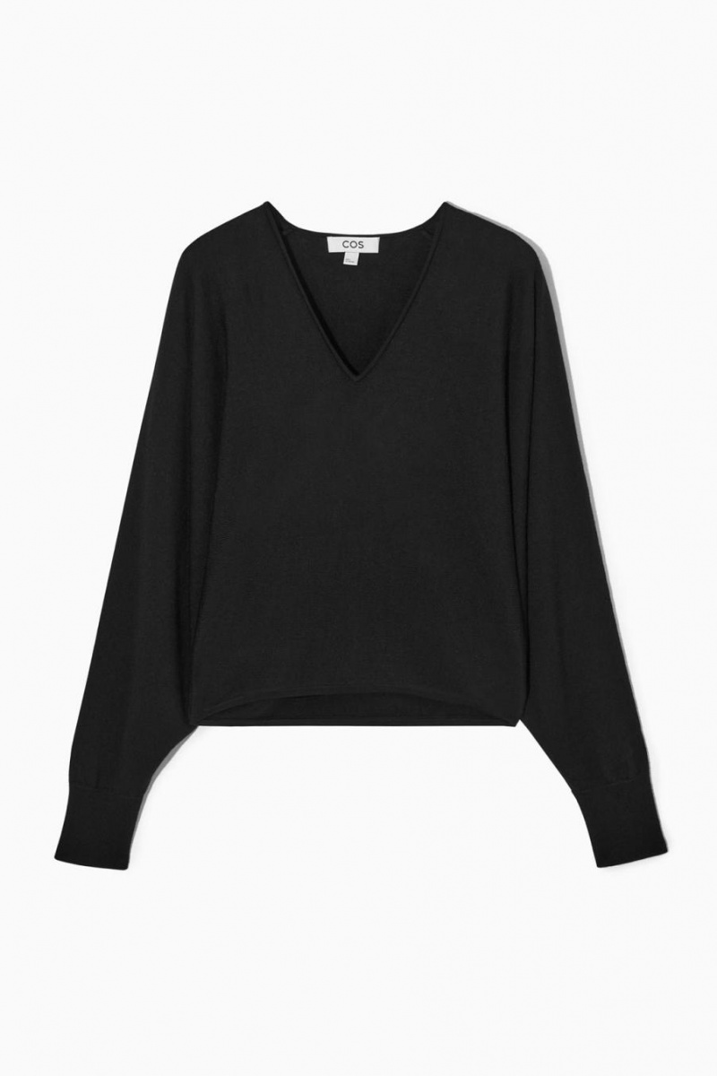 COS V-neck Merino Gyapjú Batwing Jumpers Női Fekete | SBK-426158