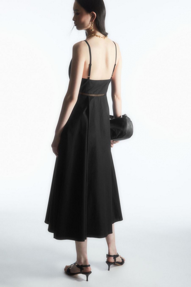 COS V-neck Midi Slip Ruha Női Fekete | MYH-120798