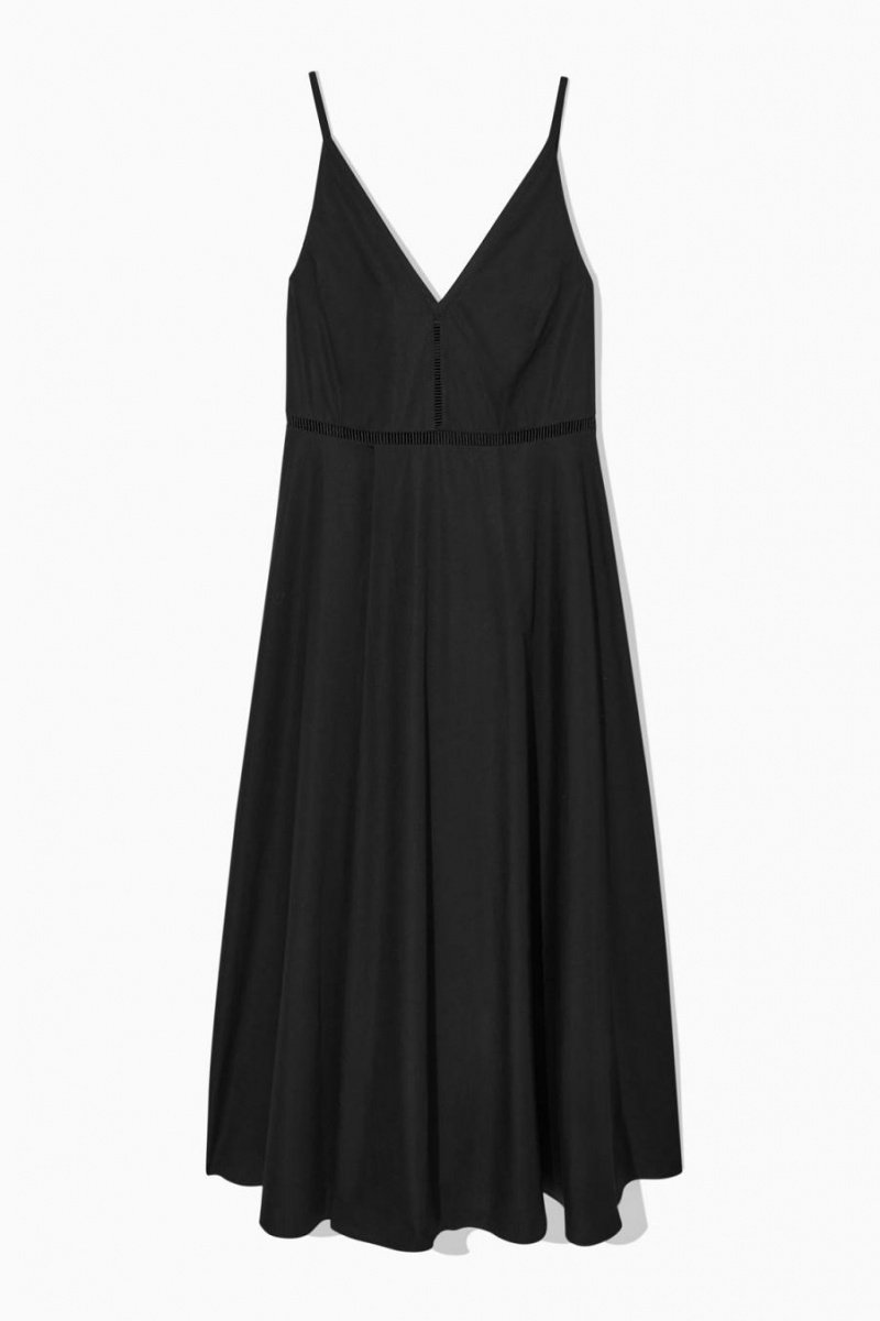 COS V-neck Midi Slip Ruha Női Fekete | MYH-120798