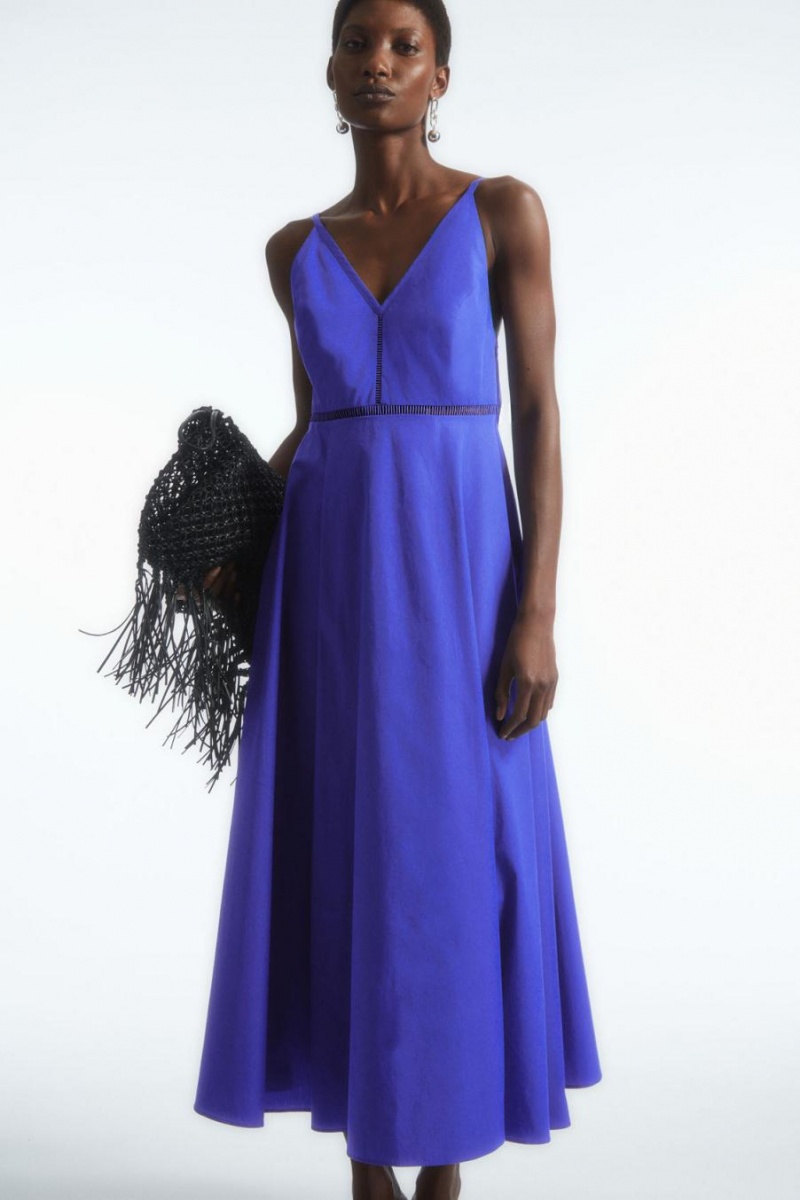 COS V-neck Midi Slip Ruha Női Kék | SIT-365019