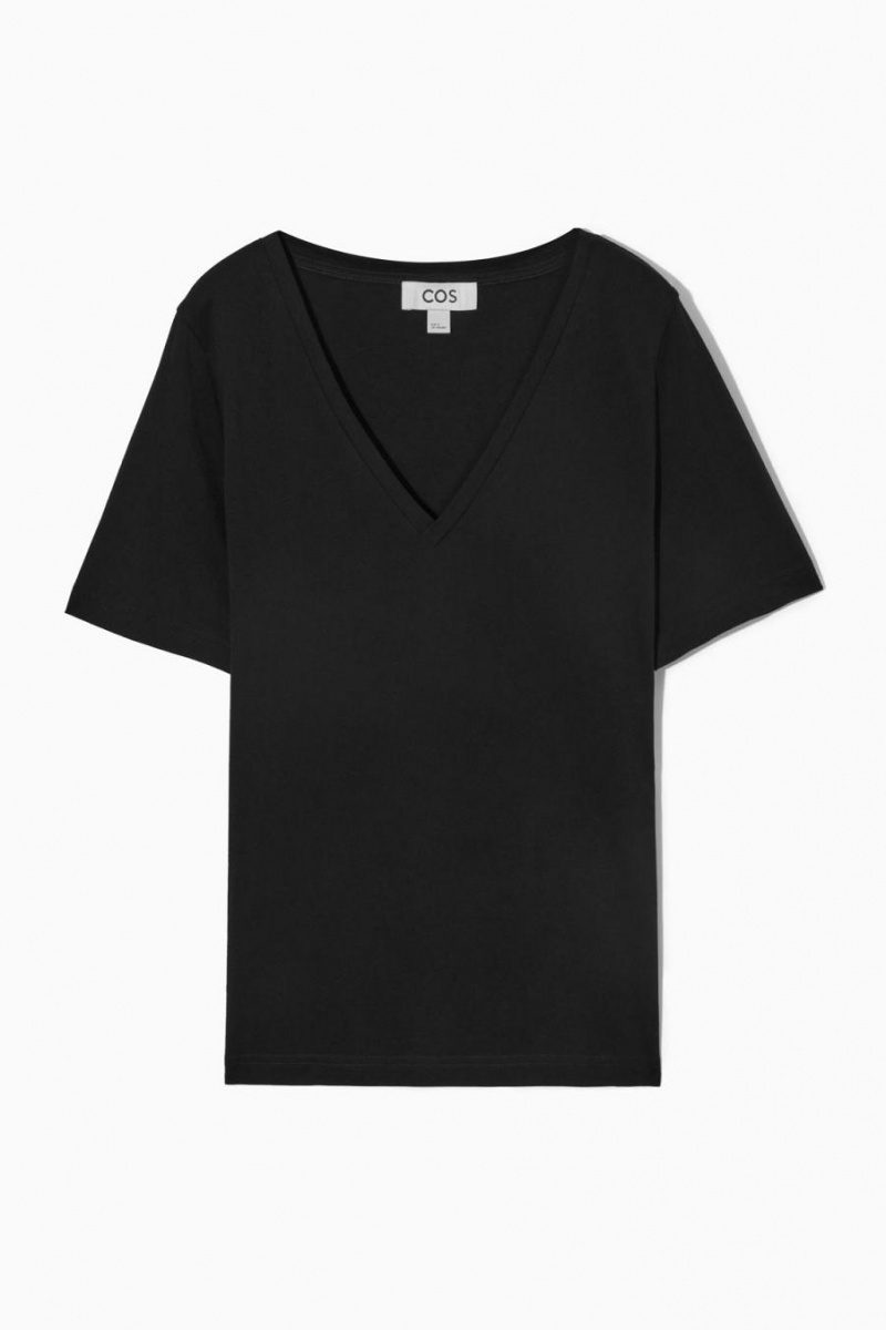 COS V-neck Póló Női Fekete | HLS-806234