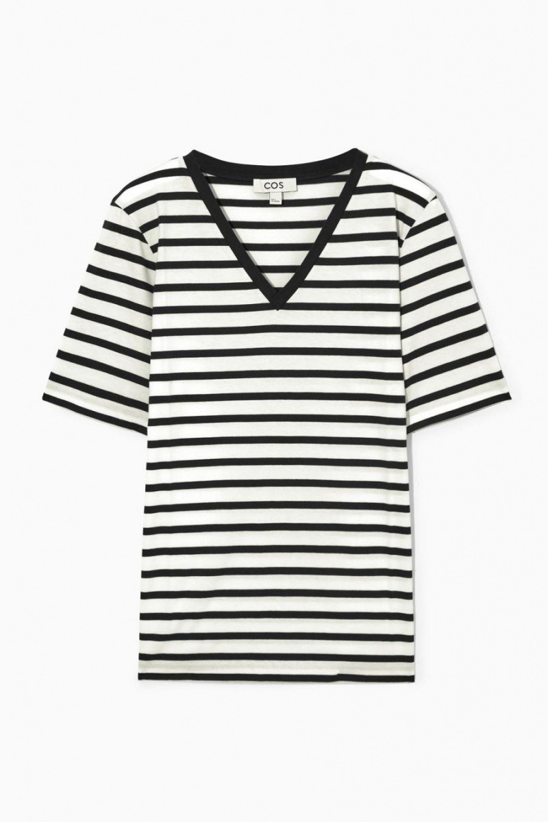 COS V-neck Póló Női Sötétkék Fehér | ZGL-089265