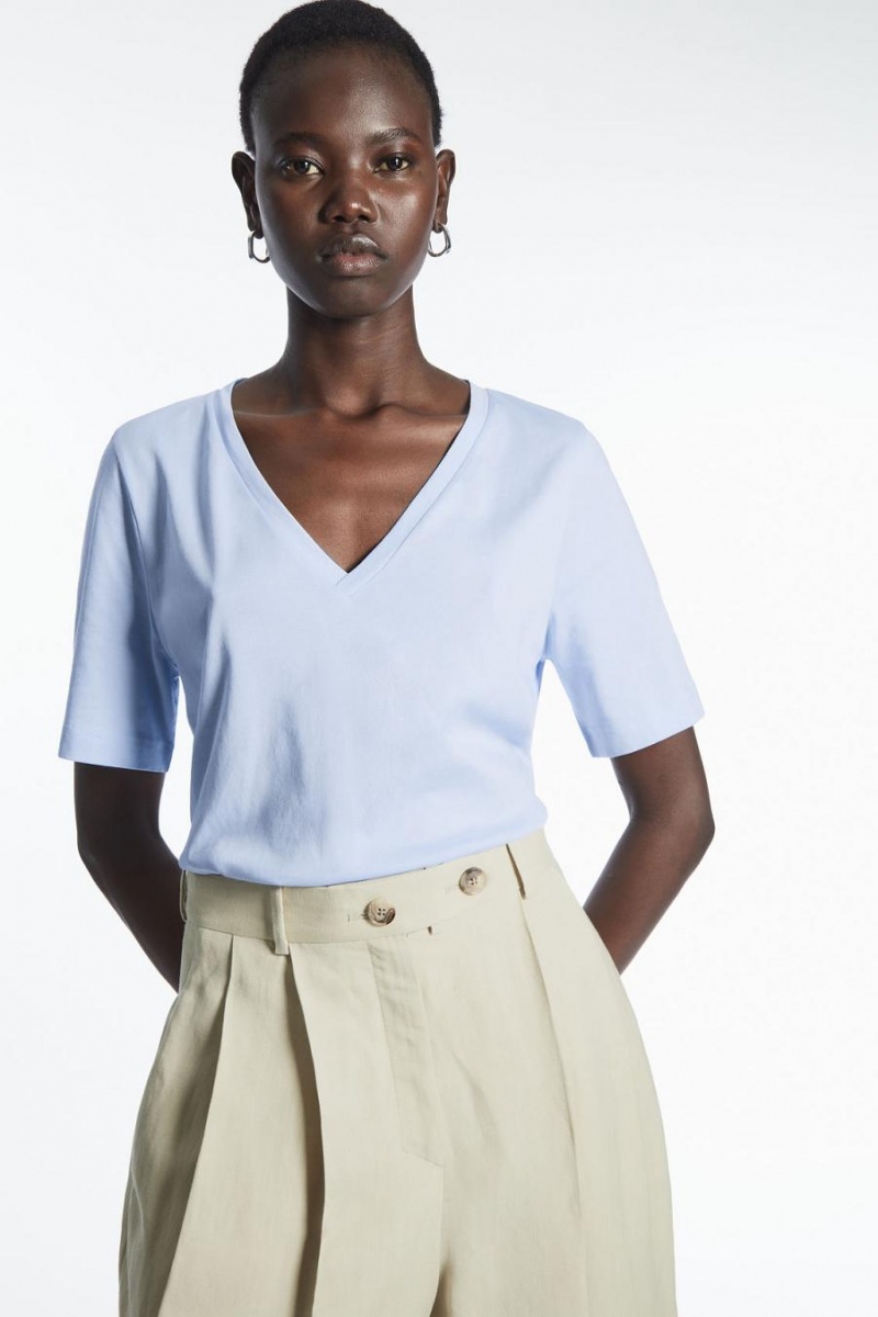 COS V-neck Póló Női Világos Kék | MJD-459078