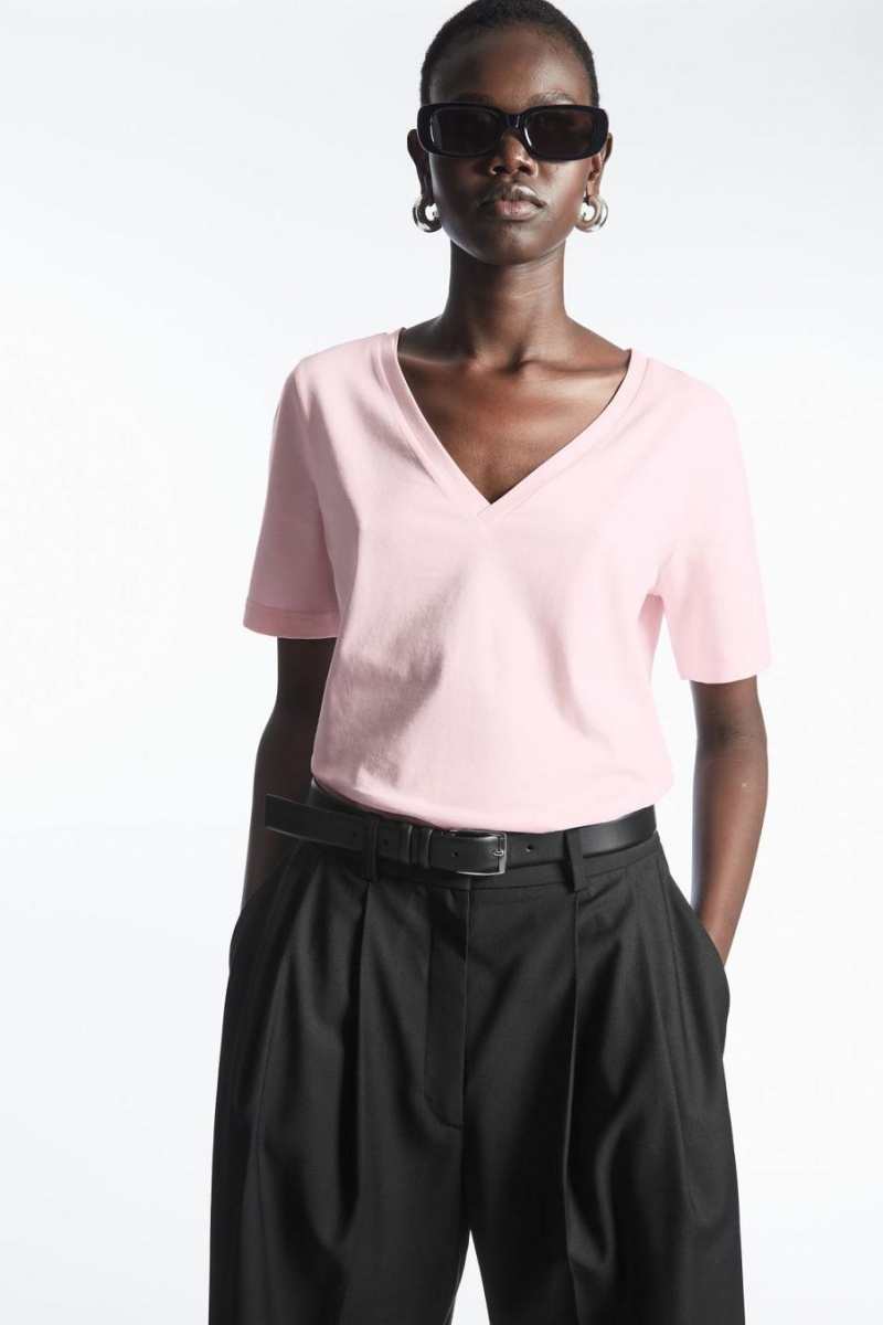 COS V-neck Póló Női Világos Rózsaszín | JUE-381279
