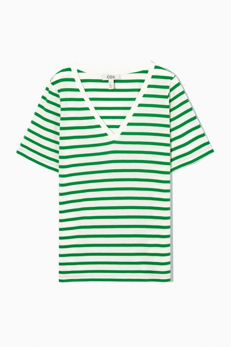 COS V-neck Póló Női Zöld Fehér | YDO-579123