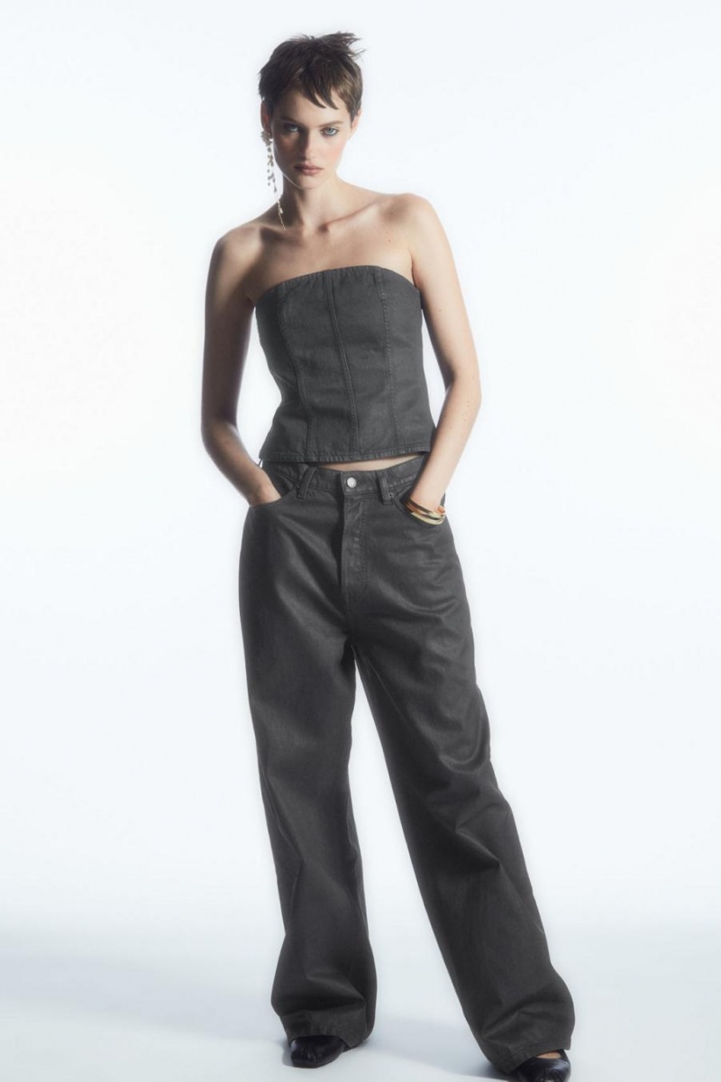 COS Volume Coated-denim - Széles Cipő Farmernadrág Női Fekete | VCK-945831