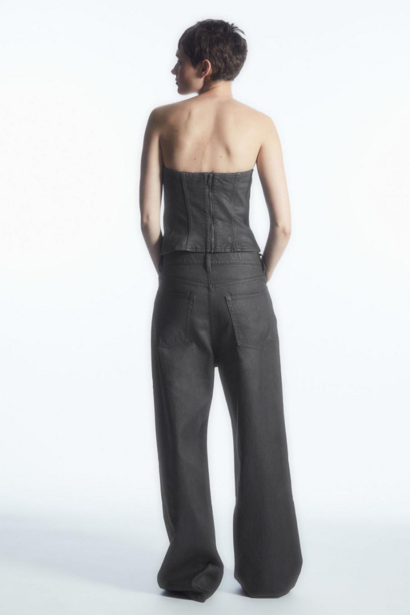 COS Volume Coated-denim - Széles Cipő Farmernadrág Női Fekete | VCK-945831