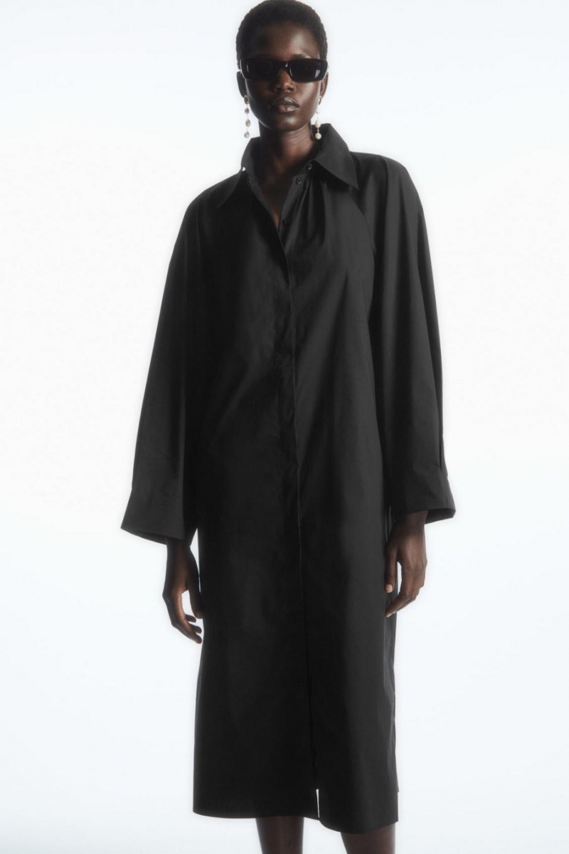 COS Voluminous Belted Midi Shirt Ruha Női Fekete | SLF-309147