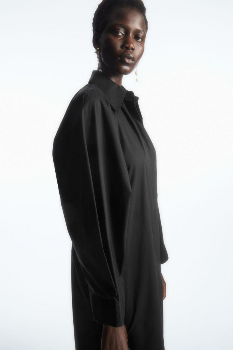 COS Voluminous Belted Midi Shirt Ruha Női Fekete | SLF-309147