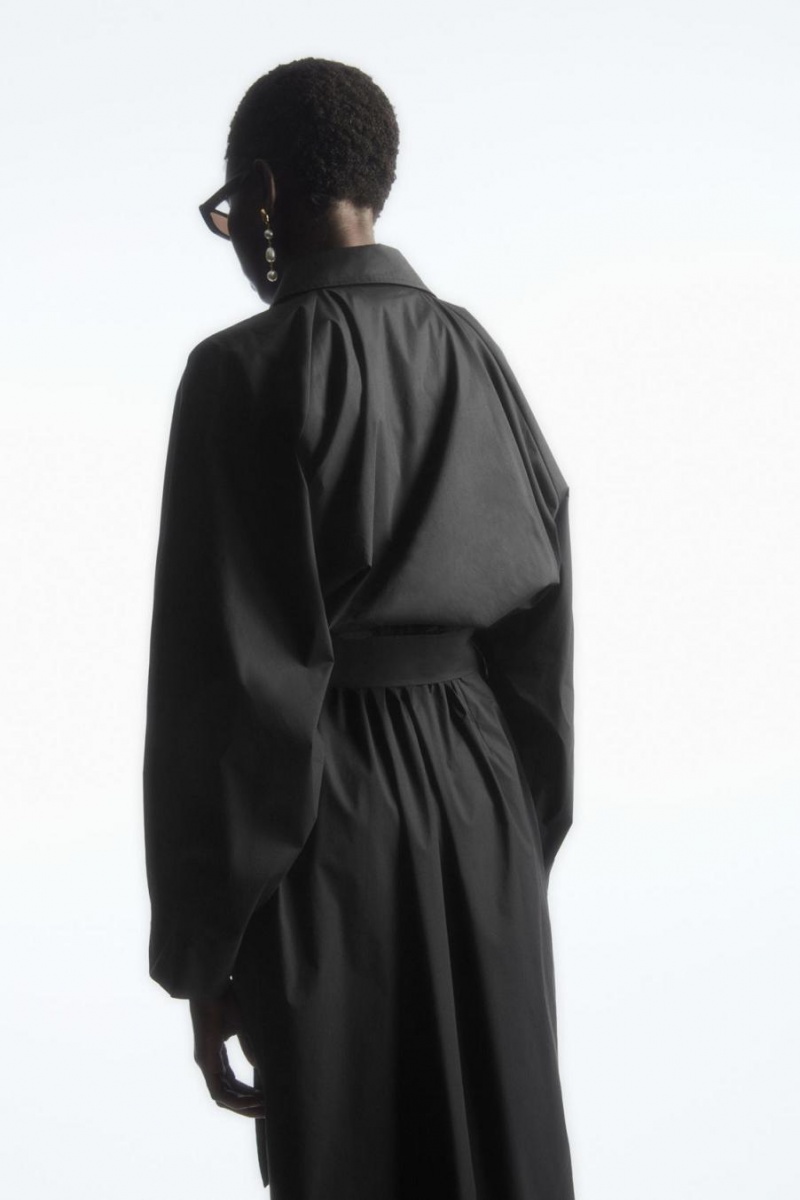 COS Voluminous Belted Midi Shirt Ruha Női Fekete | SLF-309147