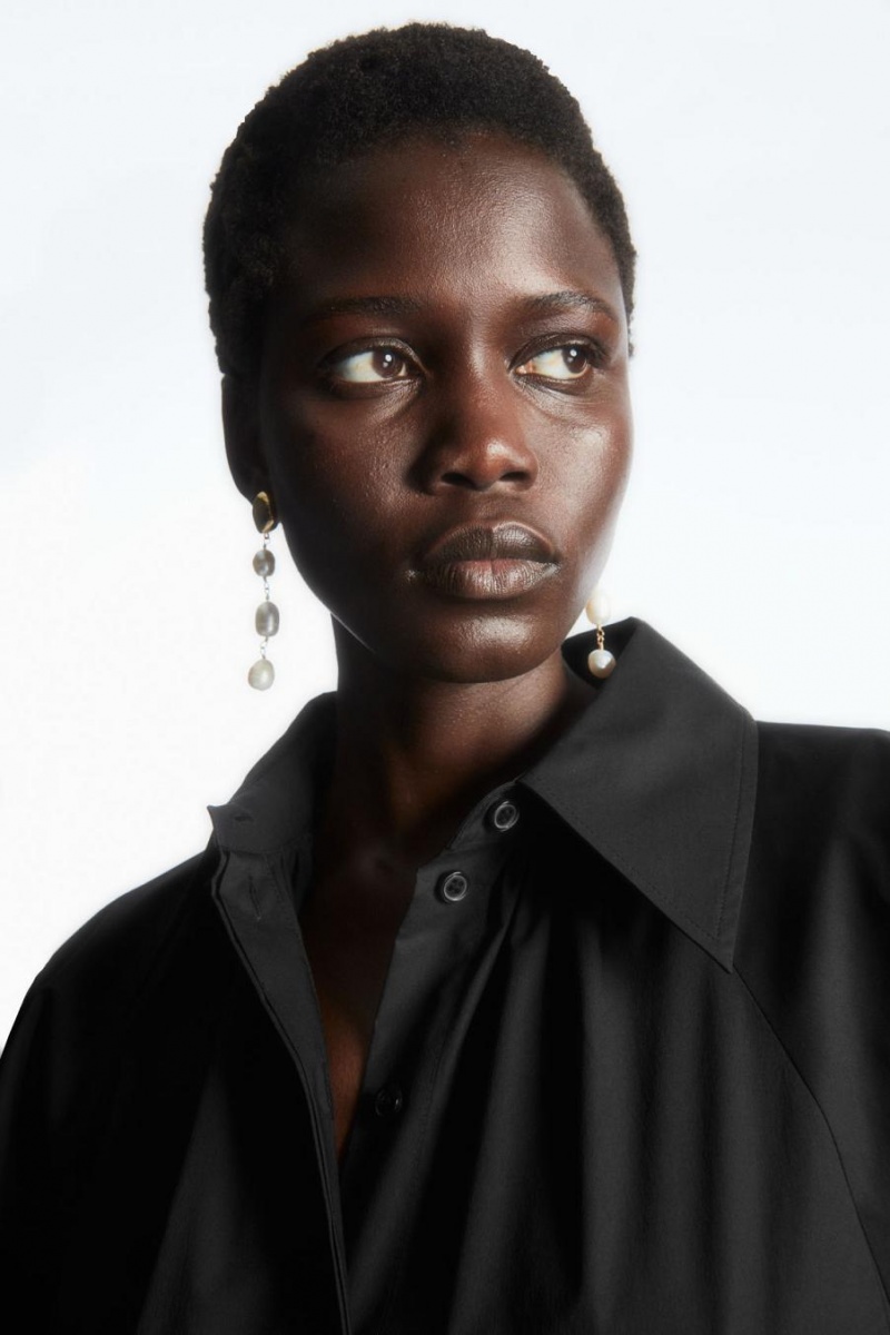 COS Voluminous Belted Midi Shirt Ruha Női Fekete | SLF-309147