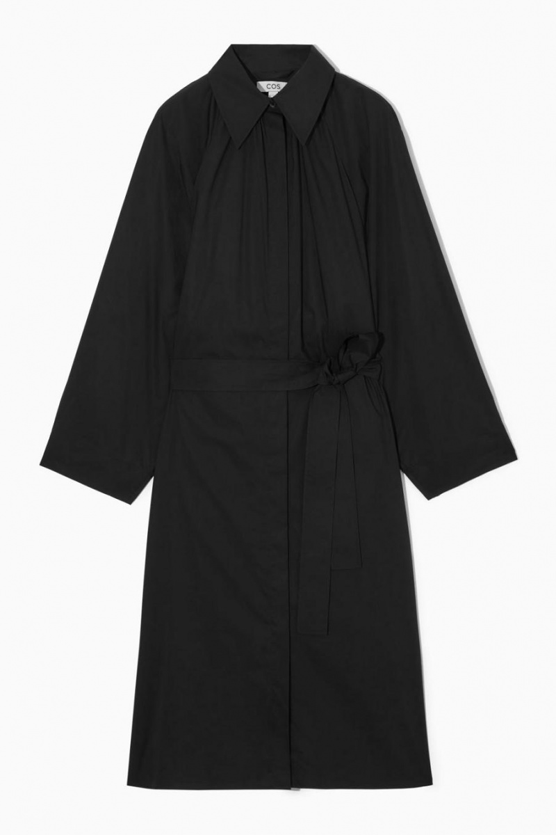 COS Voluminous Belted Midi Shirt Ruha Női Fekete | SLF-309147