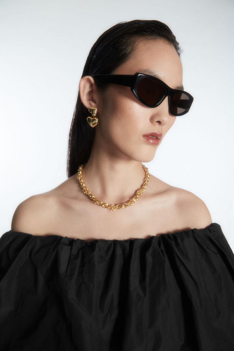 COS Voluminous Off-the-shoulder Felső Női Fekete | VTE-408375