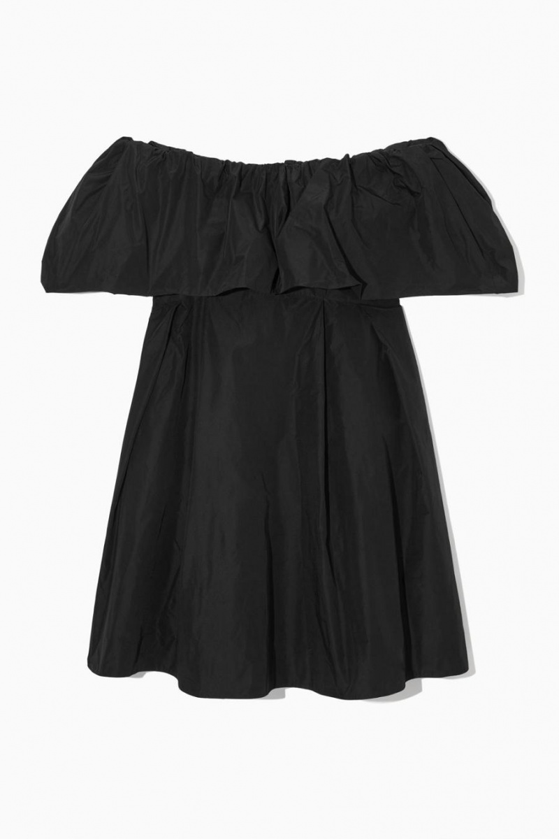 COS Voluminous Off-the-shoulder Mini Ruha Női Fekete | MNX-423687