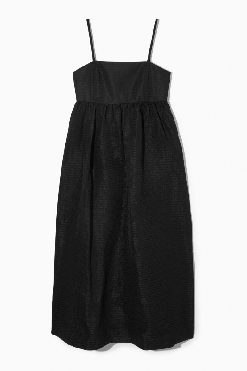 COS Voluminous Textured Midi Ruha Női Fekete | AUQ-263781