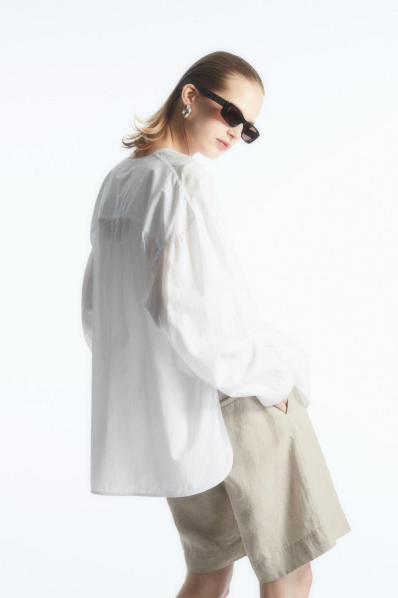 COS Voluminous V-neck Poplin Ing Női Fehér | RKF-297386