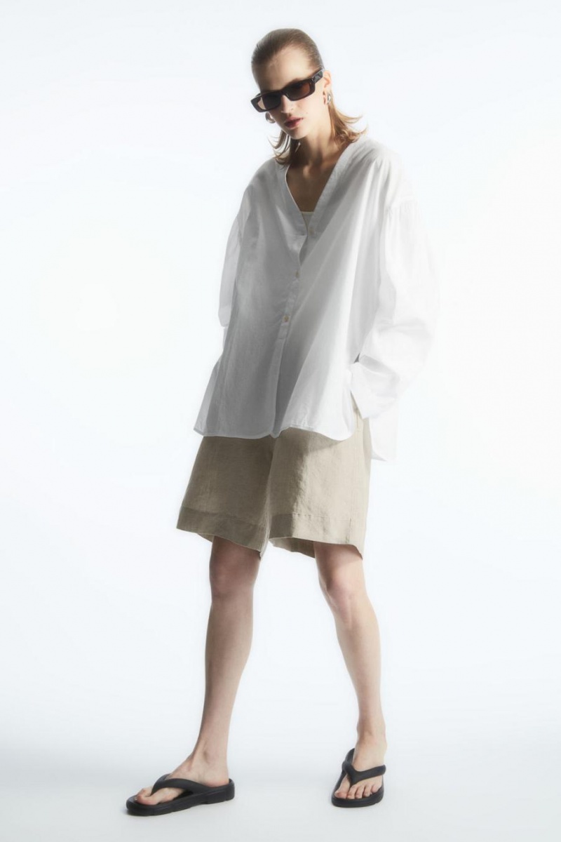 COS Voluminous V-neck Poplin Ing Női Fehér | RKF-297386