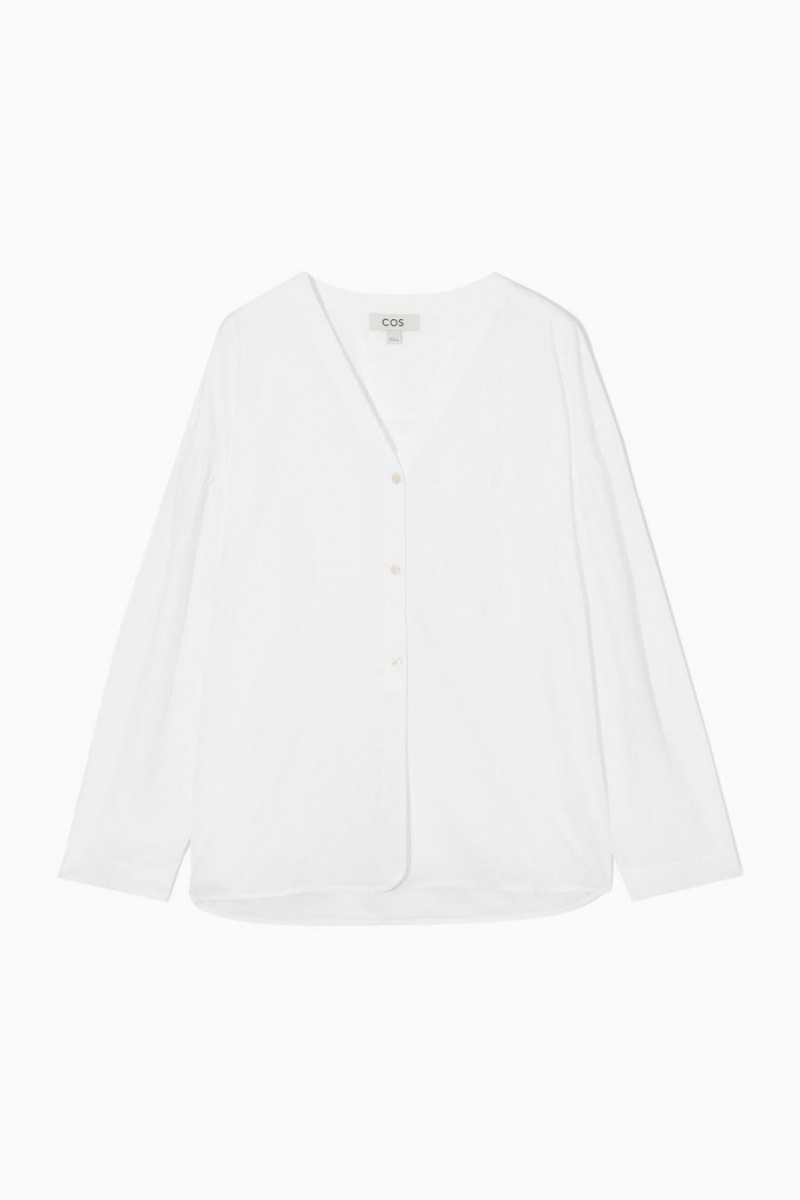 COS Voluminous V-neck Poplin Ing Női Fehér | RKF-297386