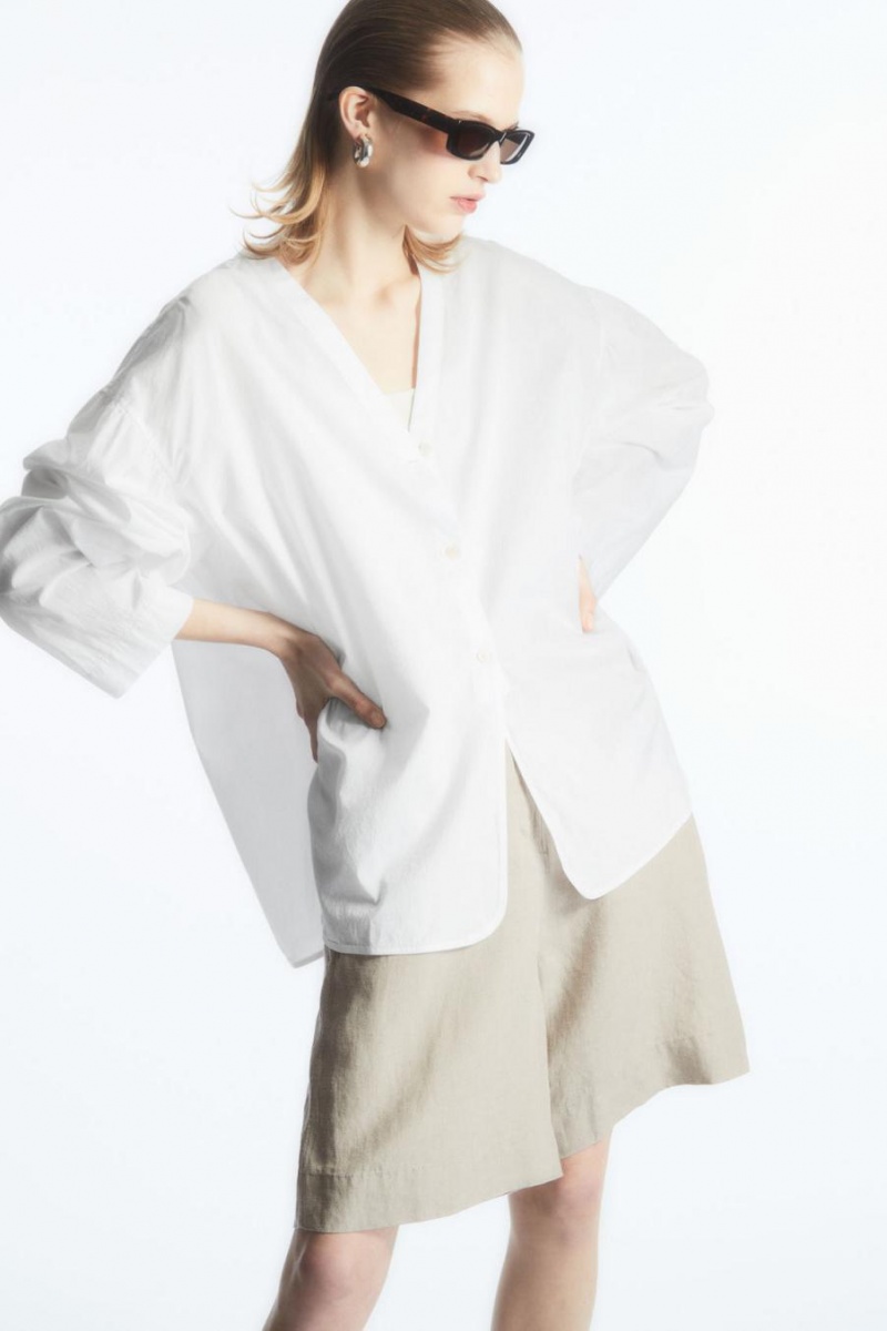 COS Voluminous V-neck Poplin Ing Női Fehér | RKF-297386