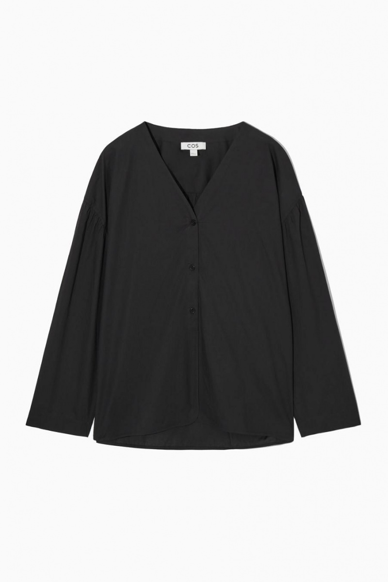 COS Voluminous V-neck Poplin Ing Női Fekete | IOJ-718954