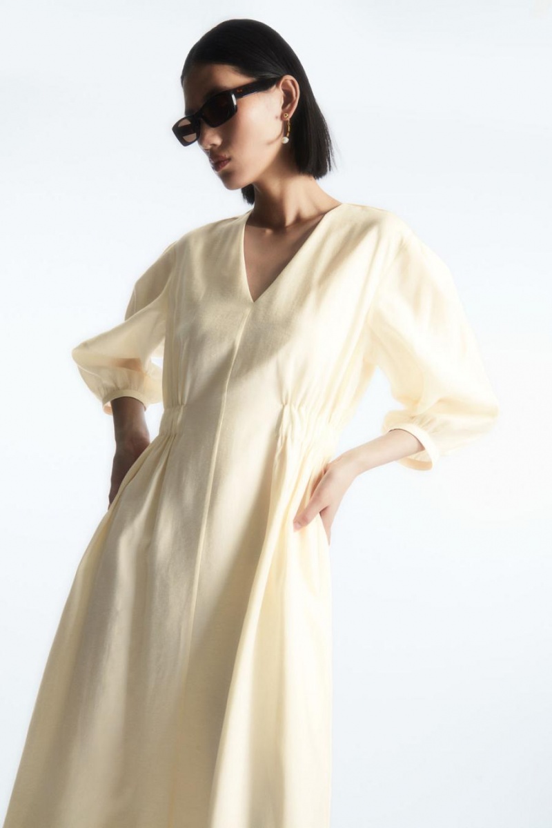 COS Voluminous V-neck Ruha Női Fehér | XQL-086179