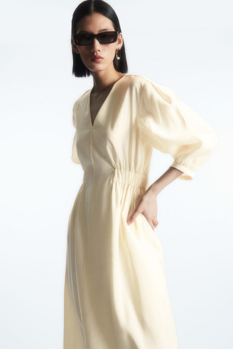 COS Voluminous V-neck Ruha Női Fehér | XQL-086179