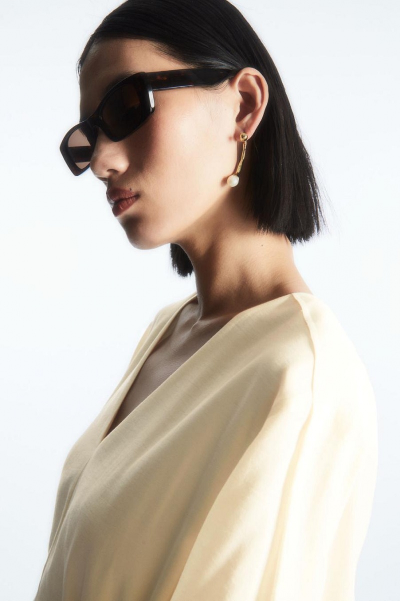 COS Voluminous V-neck Ruha Női Fehér | XQL-086179