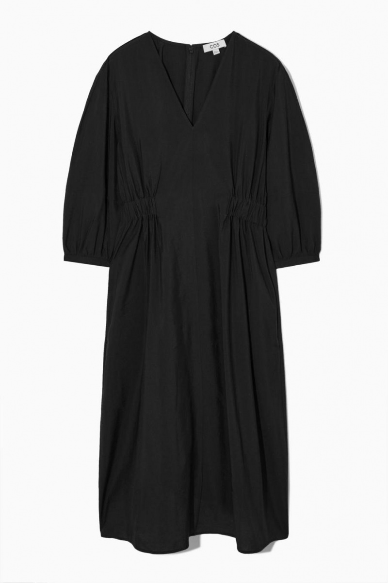 COS Voluminous V-neck Ruha Női Fekete | CVB-764152