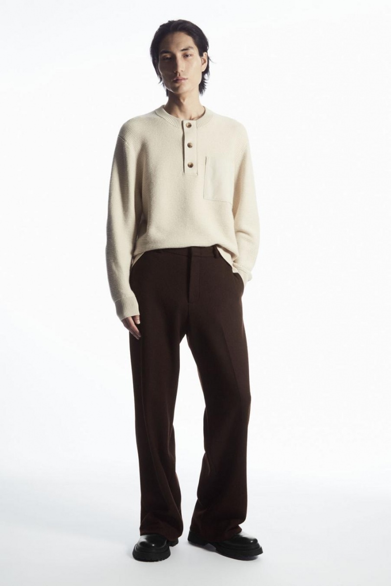 COS Waffle-knit Henley Jumpers Férfi Krém | SGI-094173