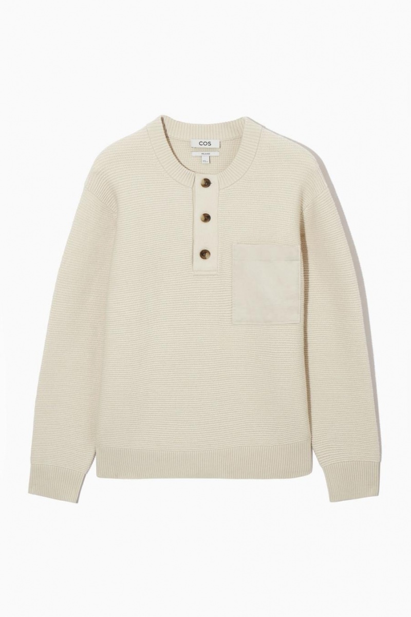 COS Waffle-knit Henley Jumpers Férfi Krém | SGI-094173
