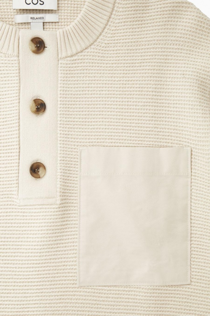 COS Waffle-knit Henley Jumpers Férfi Krém | SGI-094173