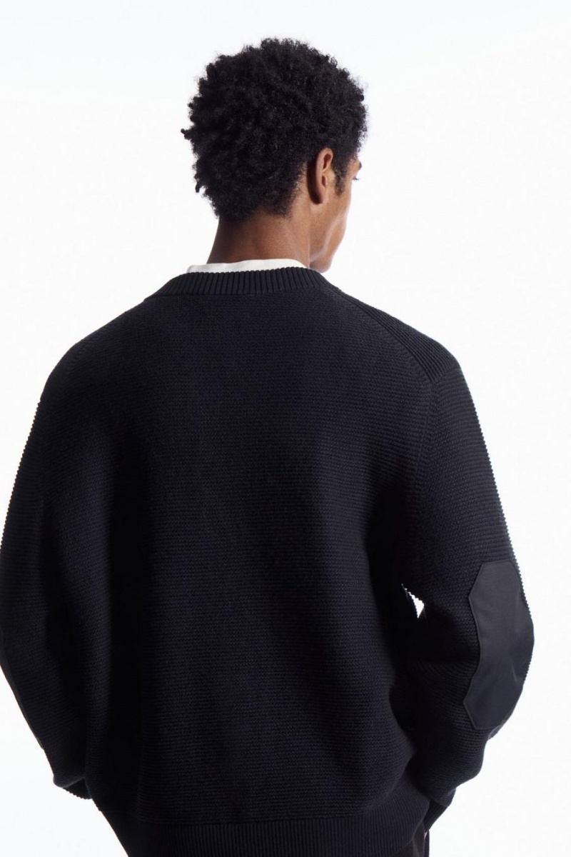 COS Waffle-knit Henley Jumpers Férfi Sötétkék | EGY-578932