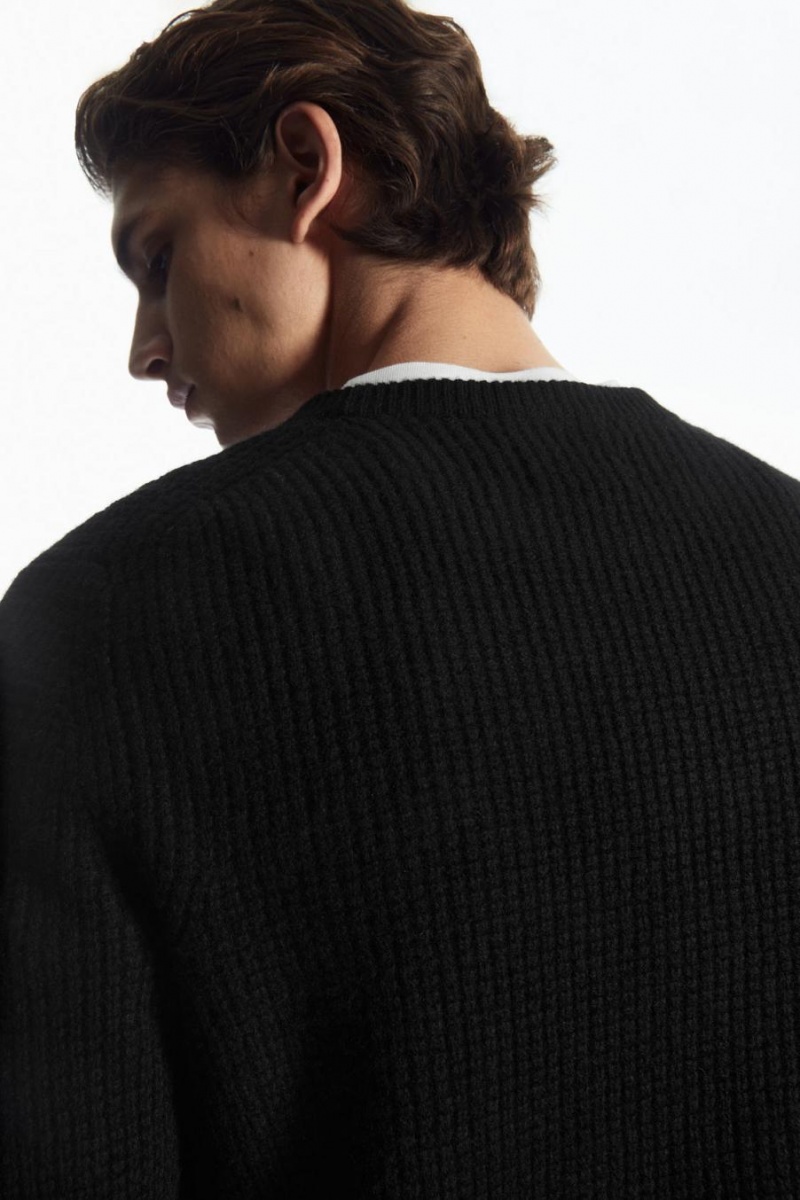 COS Waffle-knit Pure Cashmere Jumpers Férfi Fekete | ZBR-856290