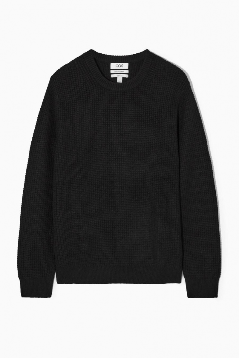 COS Waffle-knit Pure Cashmere Jumpers Férfi Fekete | ZBR-856290