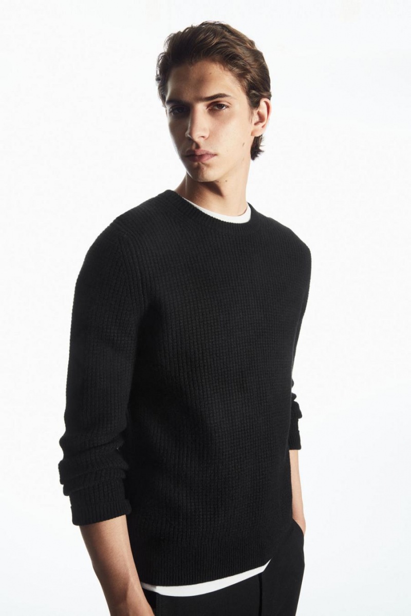COS Waffle-knit Pure Cashmere Jumpers Férfi Fekete | ZBR-856290
