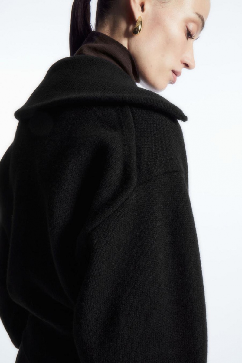 COS Waisted Kötött Gyapjú Bomber Kabát Női Fekete | CMT-034658