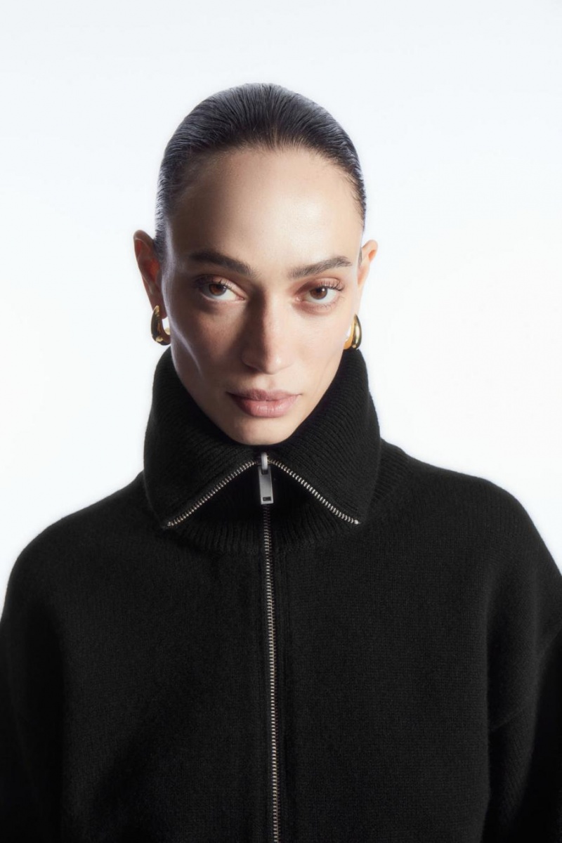 COS Waisted Kötött Gyapjú Bomber Kabát Női Fekete | CMT-034658