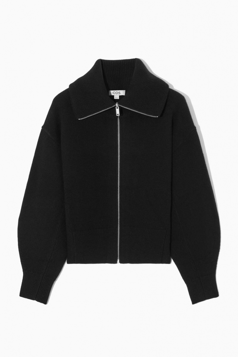 COS Waisted Kötött Gyapjú Bomber Kabát Női Fekete | CMT-034658