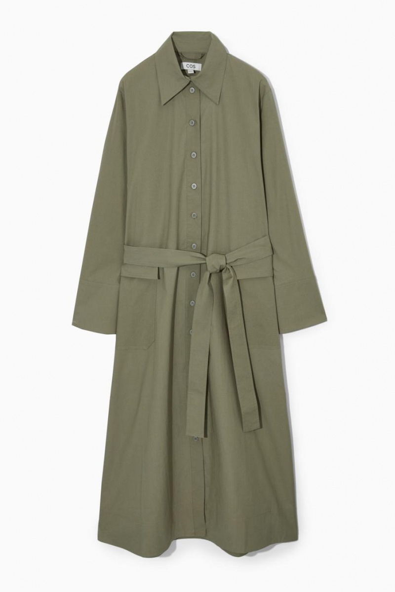 COS Waisted Midi Shirt Ruha Női Khaki Zöld | ZDX-672395