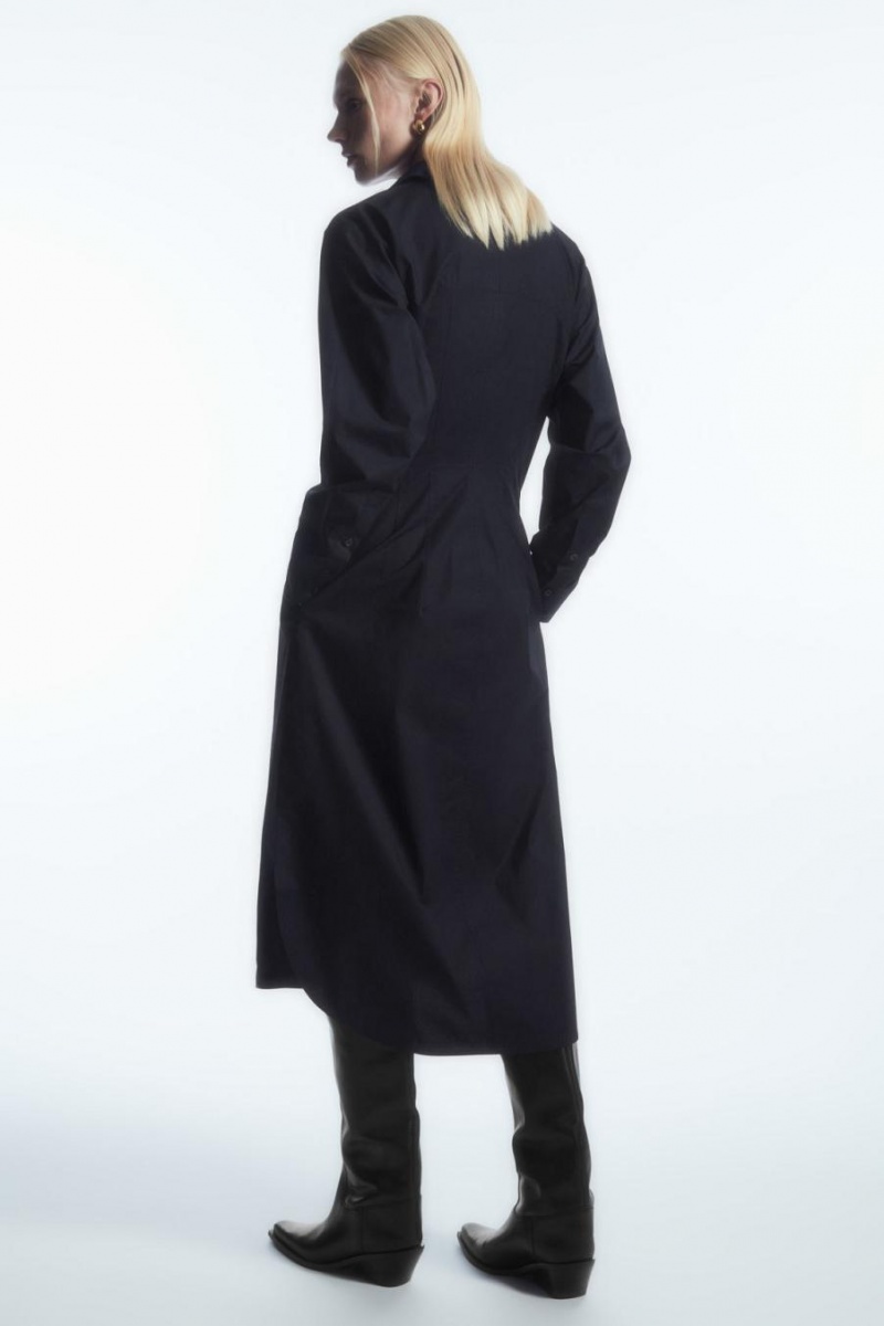 COS Waisted Midi Shirt Ruha Női Sötétkék | UBE-623481