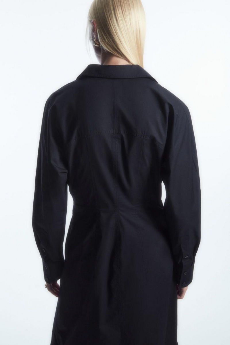COS Waisted Midi Shirt Ruha Női Sötétkék | UBE-623481