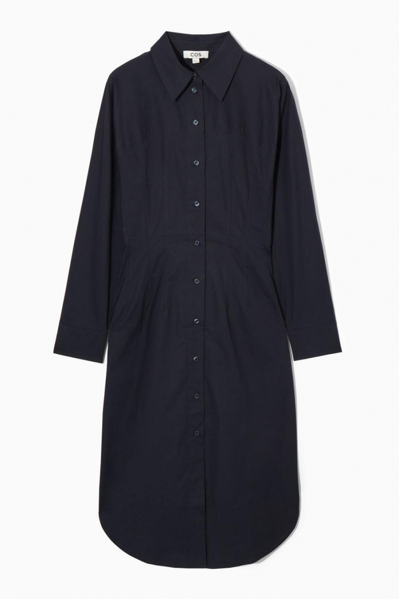 COS Waisted Midi Shirt Ruha Női Sötétkék | UBE-623481