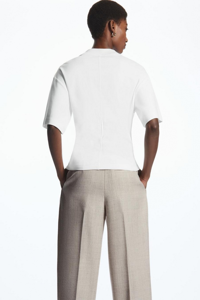 COS Waisted Mock-neck Póló Női Fehér | PIQ-985634