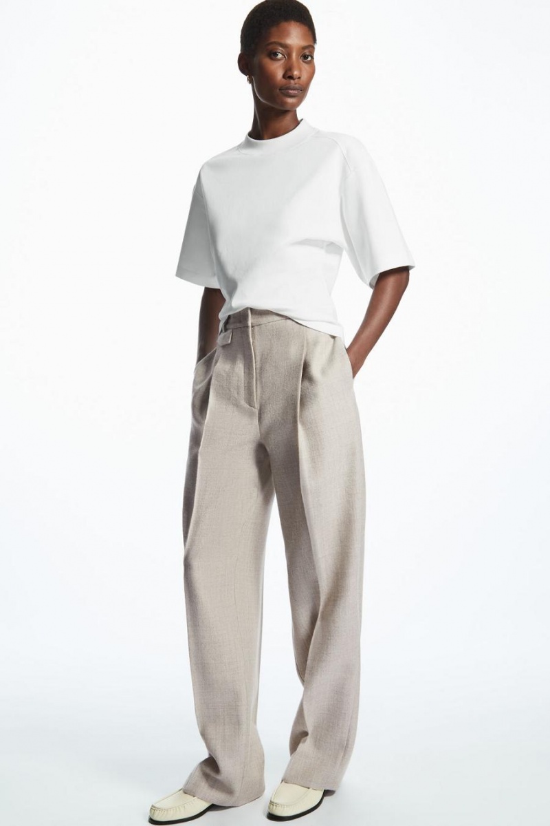 COS Waisted Mock-neck Póló Női Fehér | PIQ-985634