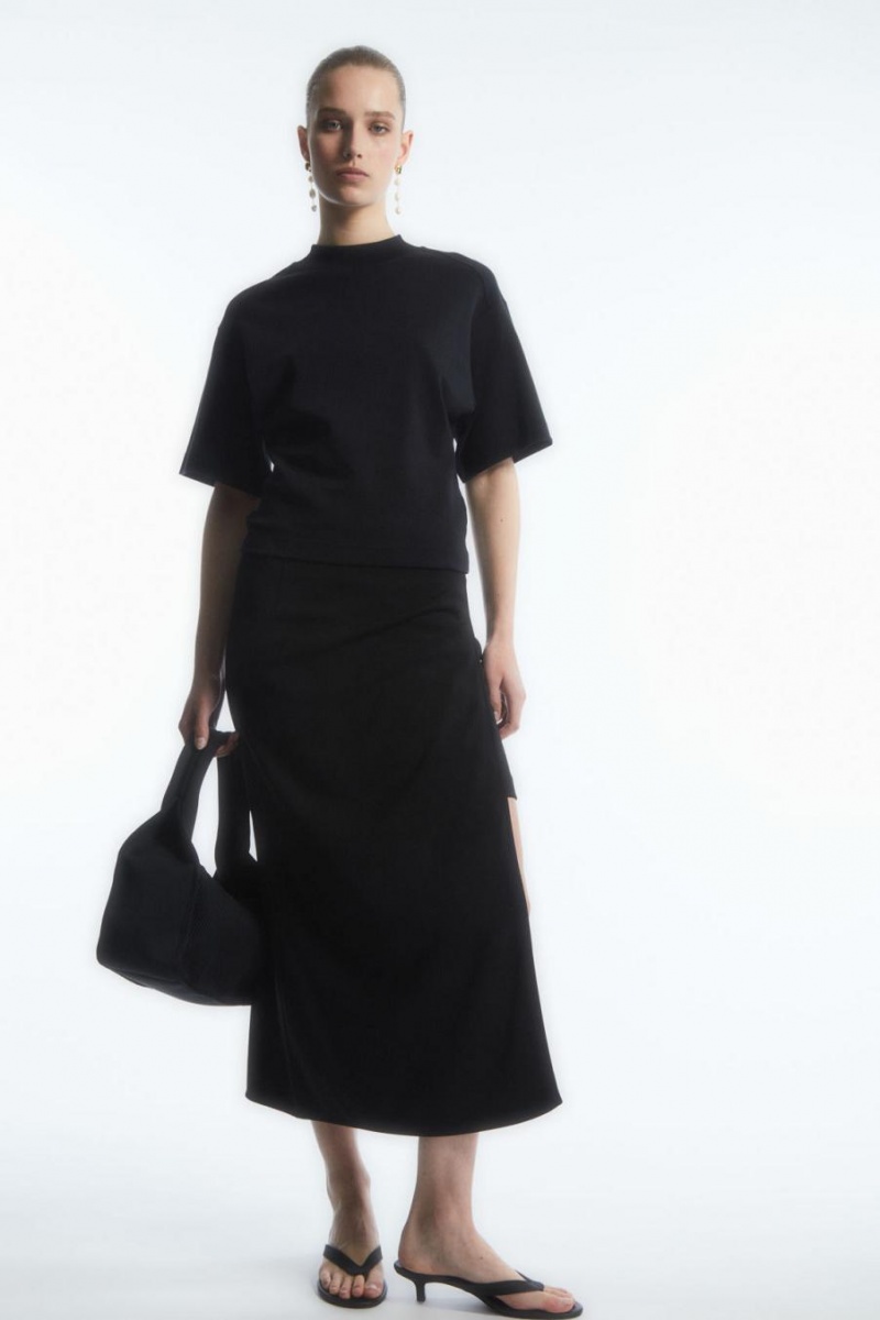 COS Waisted Mock-neck Póló Női Fekete | RMG-405832